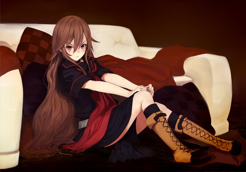 Anime Girl on Couch — Brown, Calm, Night