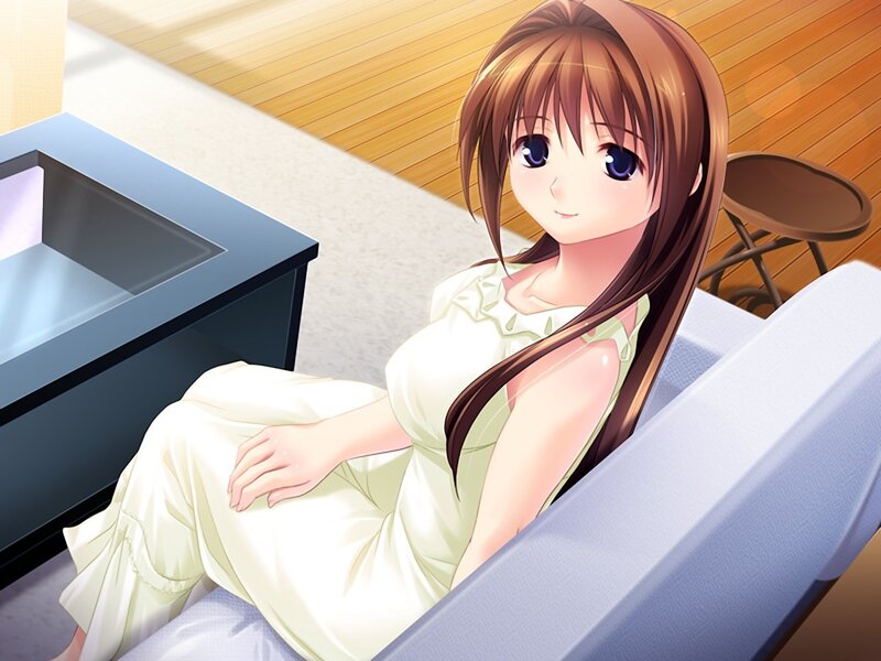 Anime Girl on Couch — Brown, Calm