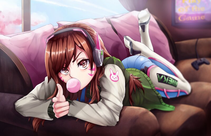 Anime Girl on Couch — Brown, Relaxed, Afternoon, Digital Art