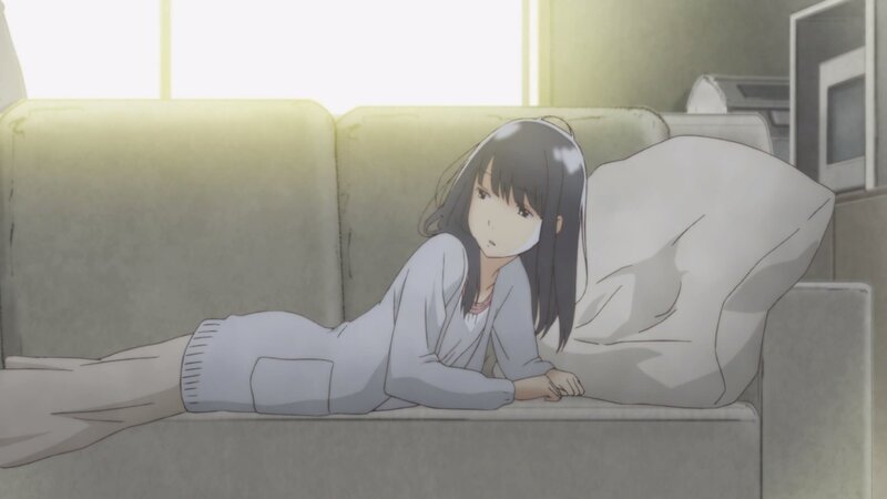 Anime Girl on Couch — Gray, Calm