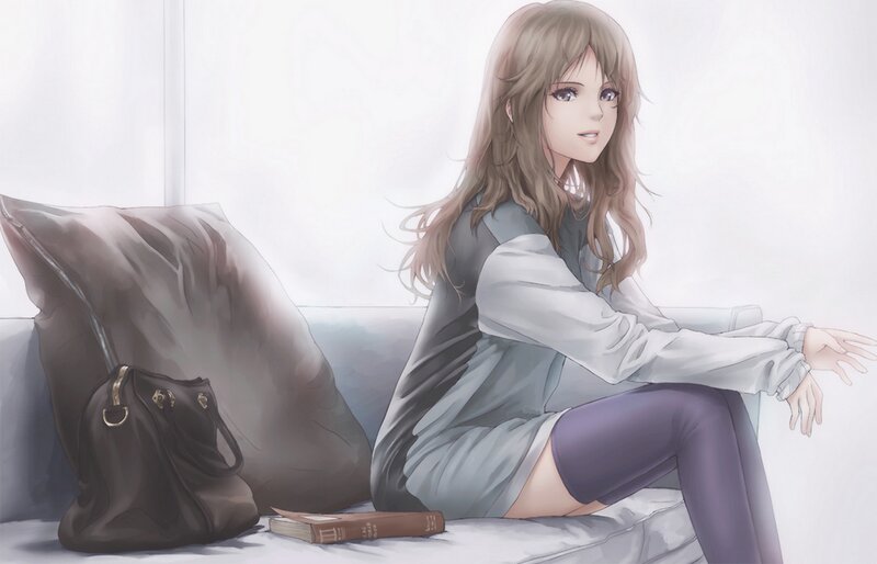 Anime Girl on Couch — Gray