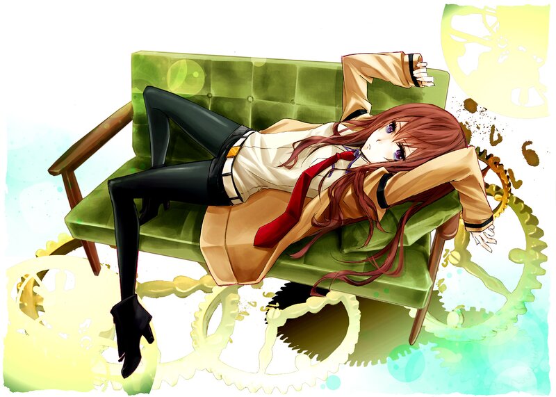Anime Girl on Couch — Green, Relaxed, Gears