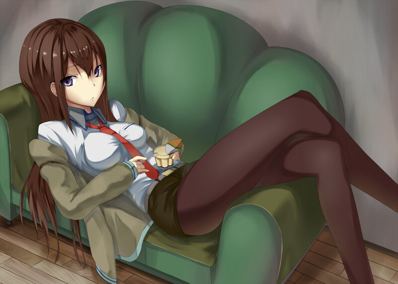 Anime Girl on Couch — Green, Relaxed