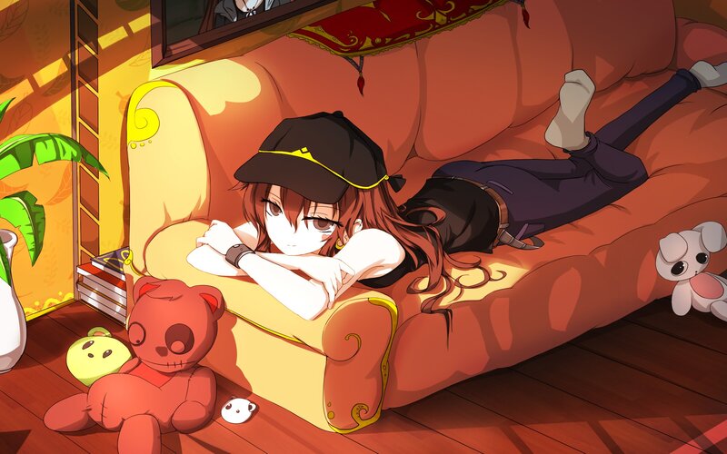 Anime Girl on Couch — Orange, Relaxed