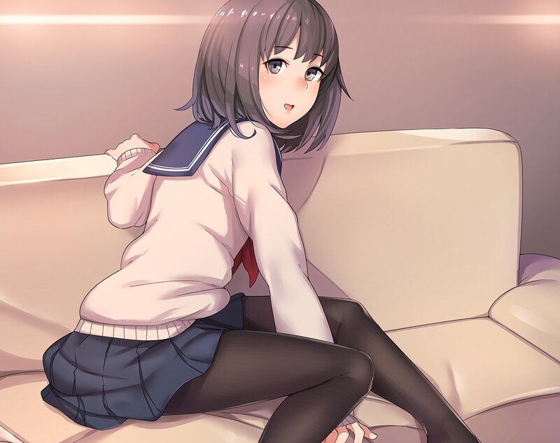 Anime Girl on Couch — Pink, Calm, School Uniform