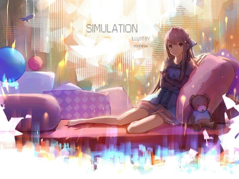Anime Girl on Couch — Pink, Dreamy, Sunset