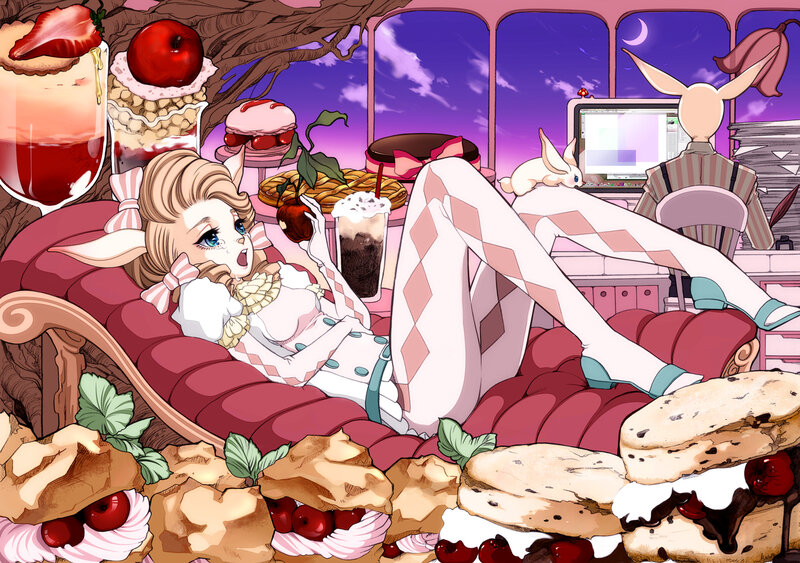 Anime Girl on Couch — Pink, Dreamy