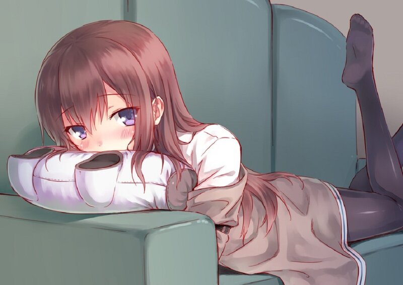 Anime Girl on Couch — Pink, Relaxed