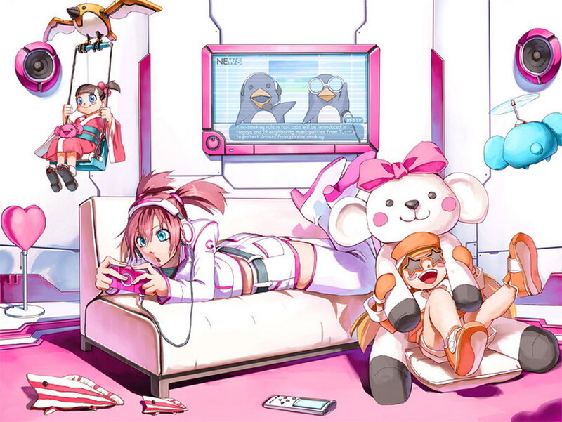 Anime Girl on Couch — Pink