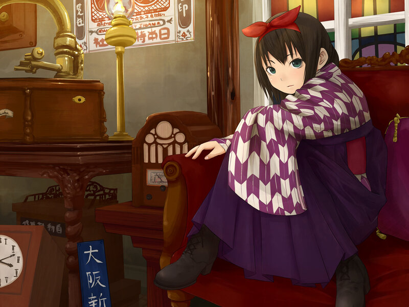 Anime Girl on Couch — Purple, Calm