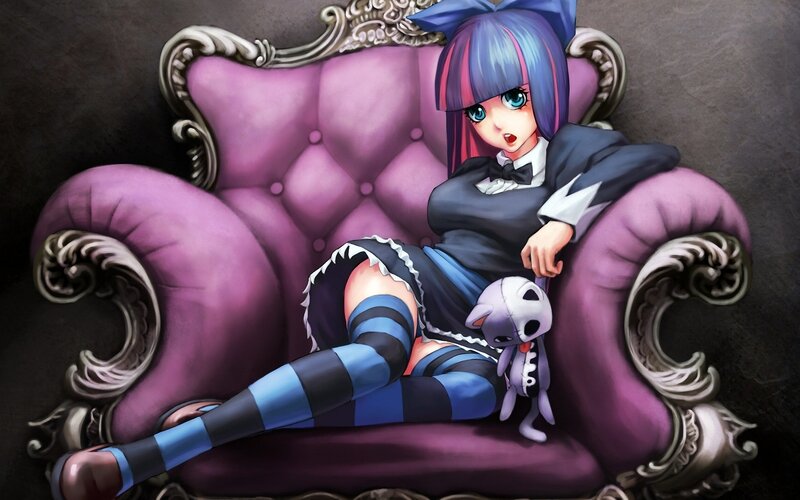 Anime Girl on Couch — Purple, Dramatic, Digital Art, Doll