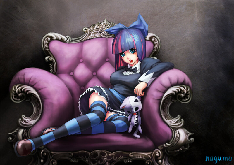 Anime Girl on Couch — Purple, Dramatic, Digital Art