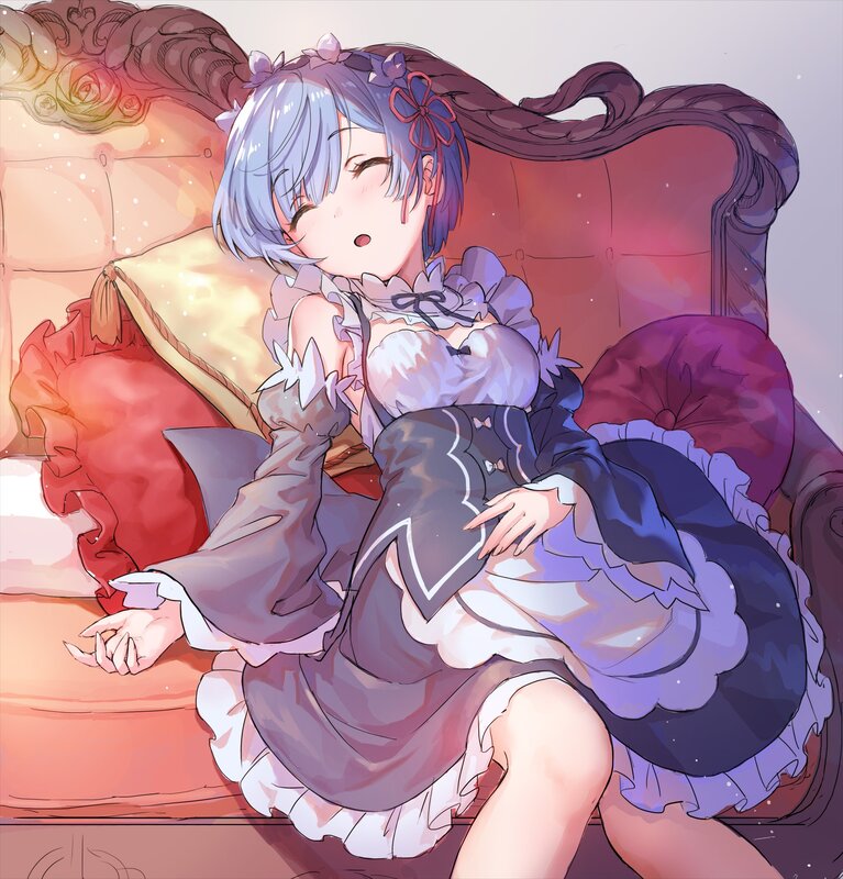 Anime Girl on Couch — Purple, Peaceful