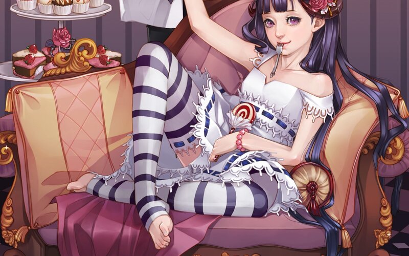 Anime Girl on Couch — Purple, Playful