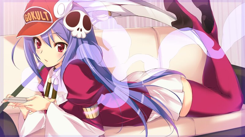 Anime Girl on Couch — Purple, Relaxed, Digital Art, Cap