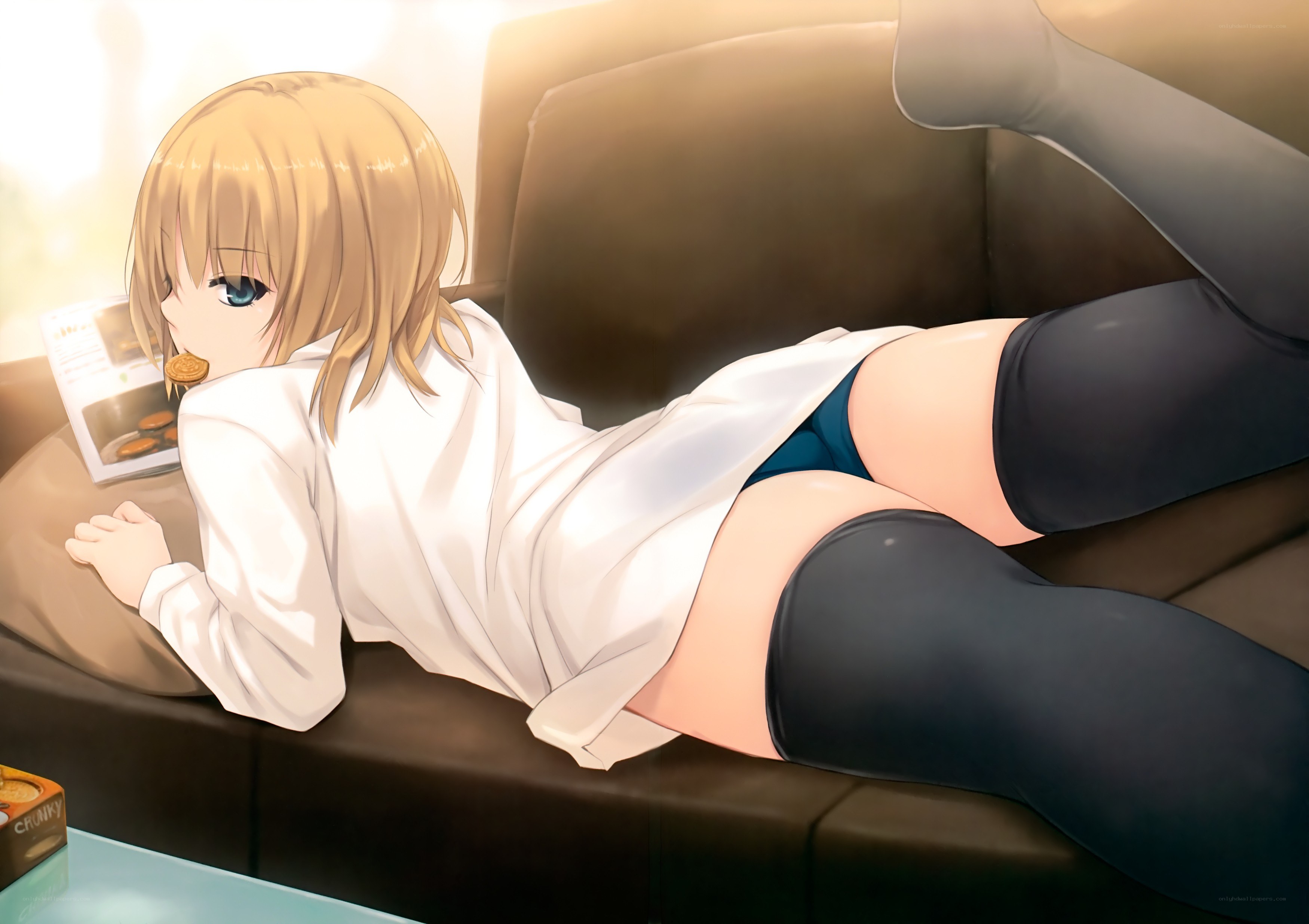 Anime girl on couch reading