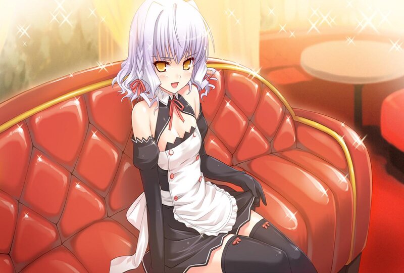 Anime Girl on Couch — Red, Cheerful