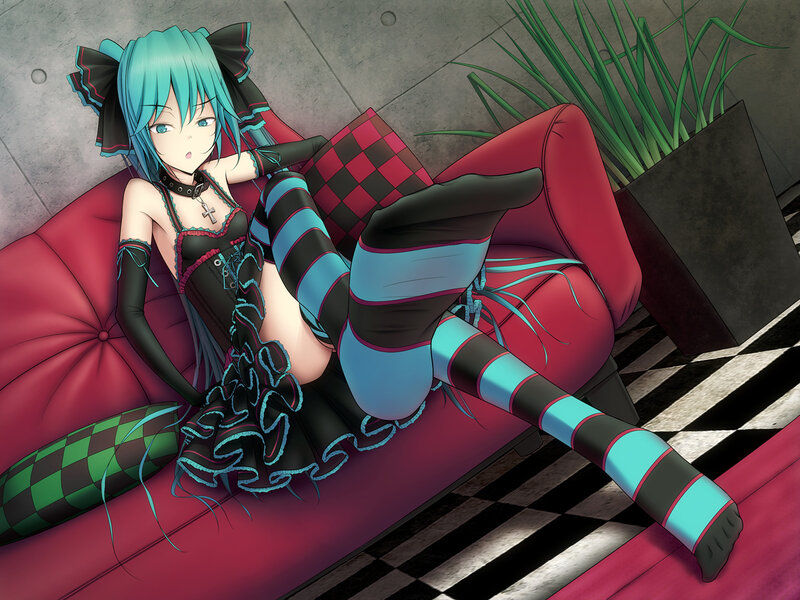 Anime Girl on Couch — Red, Relaxed, Digital Art