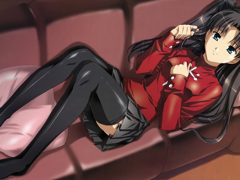 Anime Girl on Couch — Red, Relaxed