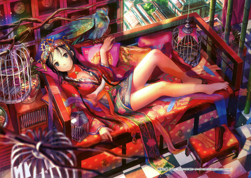 Anime Girl on Couch — Red, Serene