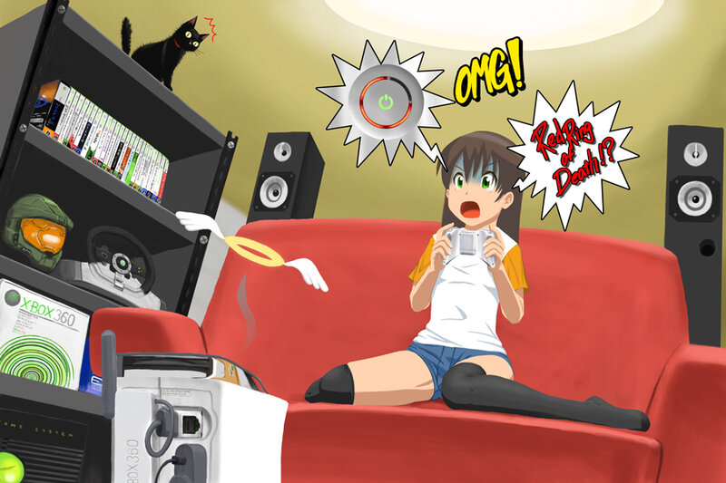 Anime Girl on Couch — Red, Surprised