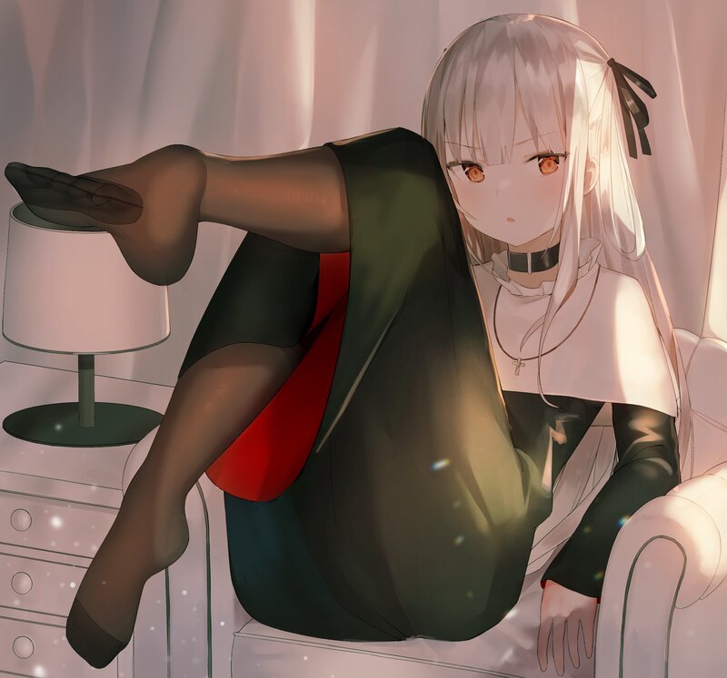 Anime Girl on Couch — White, Calm, Sunset