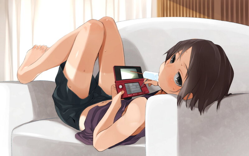 Anime Girl on Couch — White, Relaxed, Afternoon