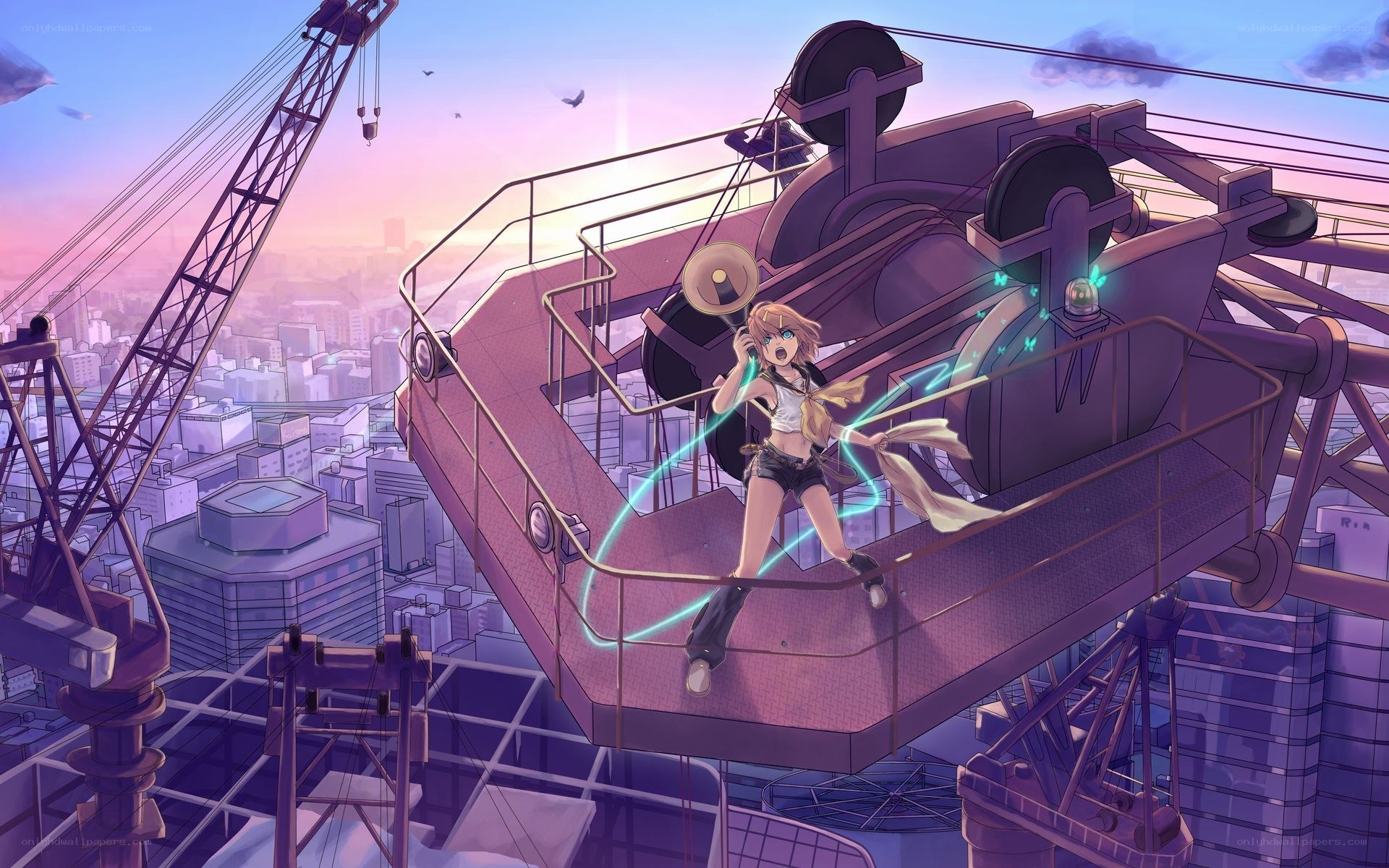Anime girl on crane platform