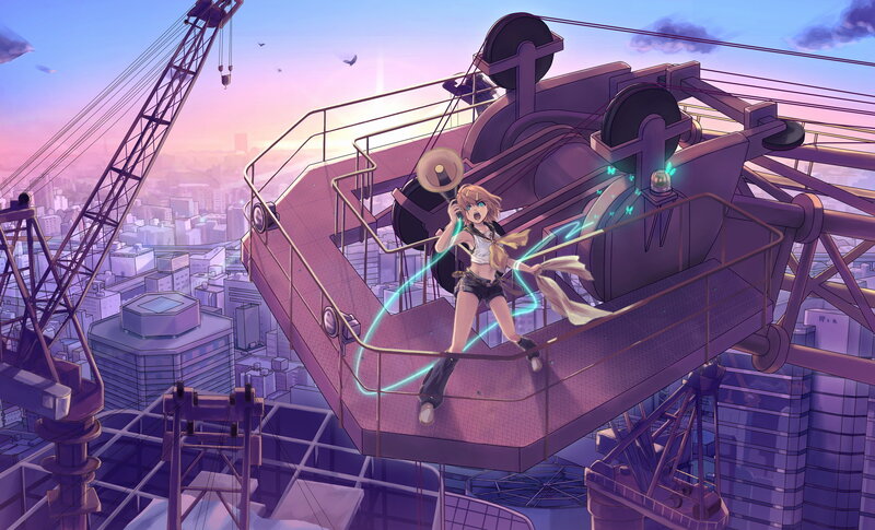 Anime Girl on Crane — Purple