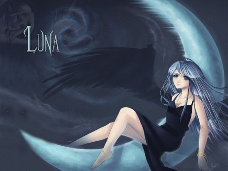 Anime girl on crescent moon