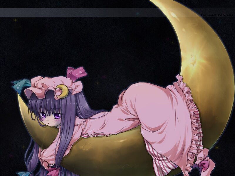 Anime Girl on Crescent Moon — Purple, Serene, Night, Digital Art