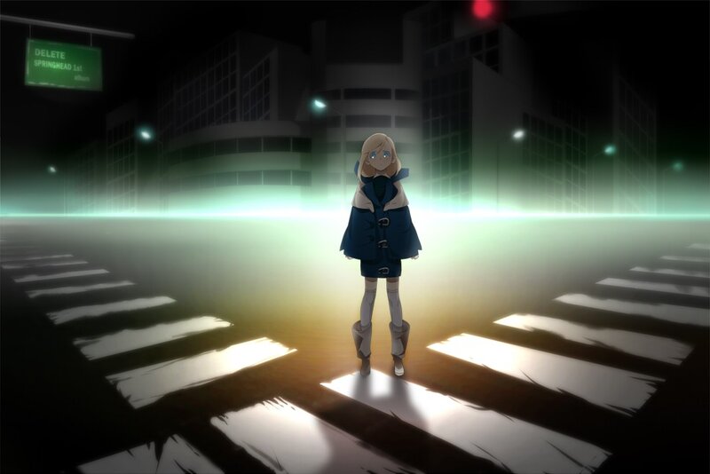 anime girl on crosswalk at night