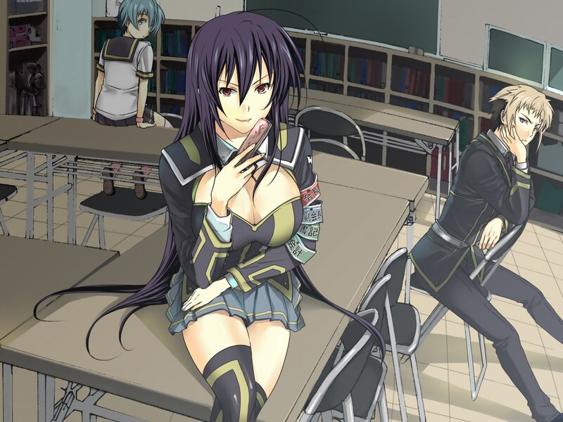 Anime Girl on Desk — Purple, Calm