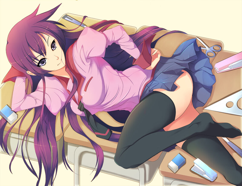 Anime Girl on Desk — Purple