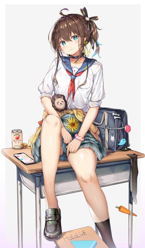 Anime Girl on Desk — White, Calm