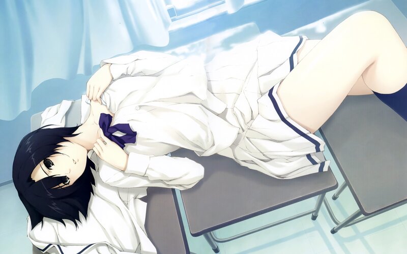 Anime Girl on Desk — White