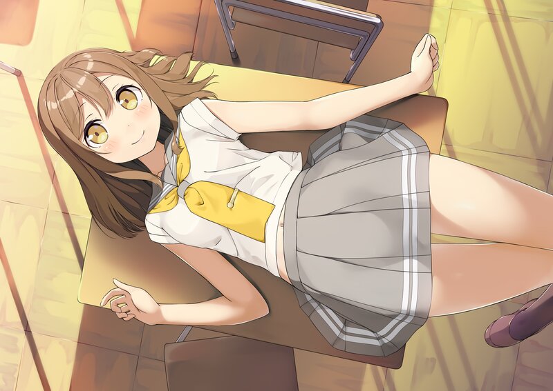 Anime Girl on Desk — Yellow