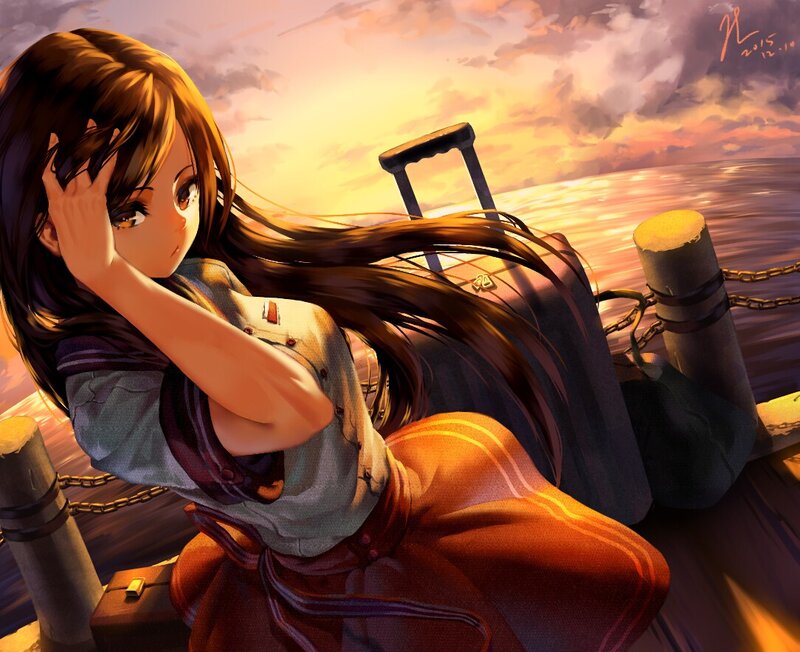 Anime Girl on Dock — Orange
