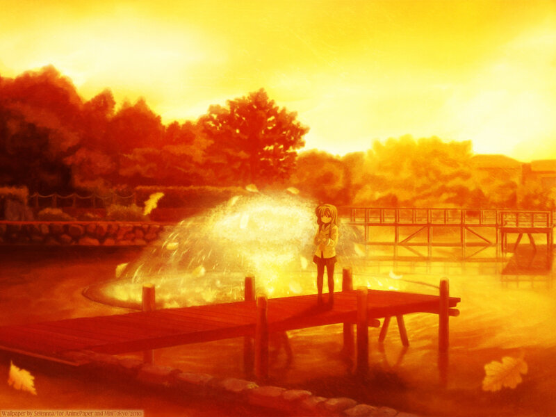Anime Girl on Dock — Yellow