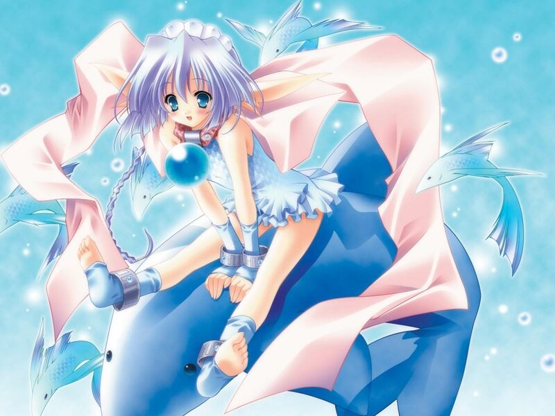 Anime Girl on Dolphin — Blue