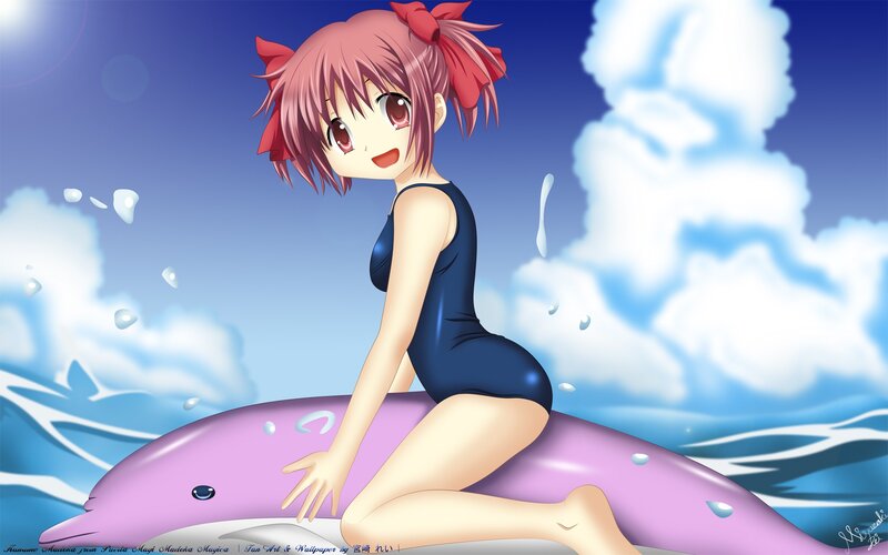 Anime girl on dolphin float