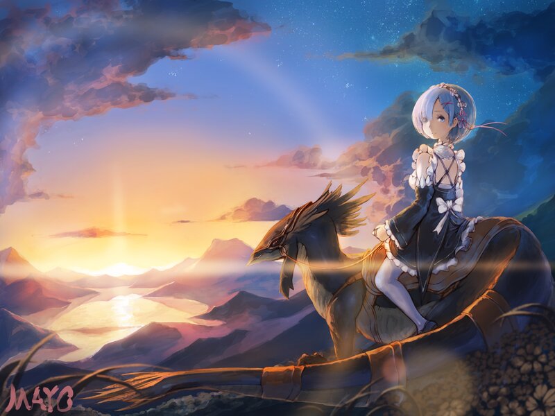 Anime Girl on Dragon — Blue