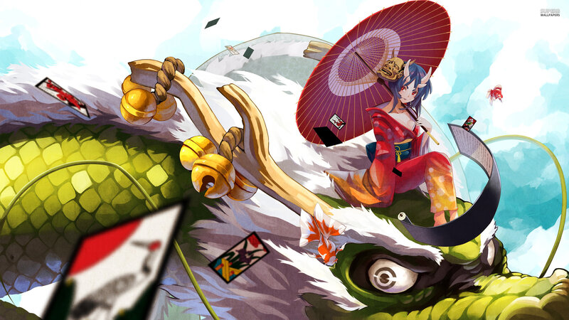 Anime Girl on Dragon — Red