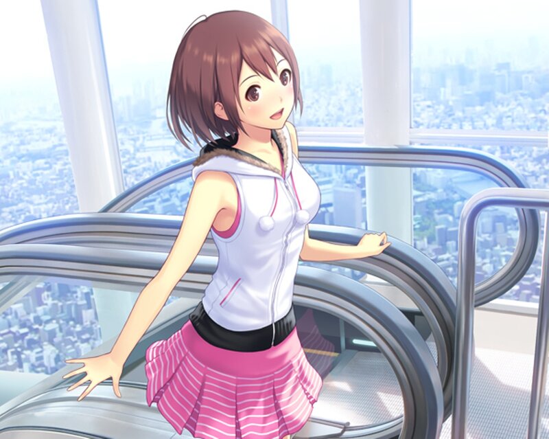 Anime Girl on Escalator — Pink