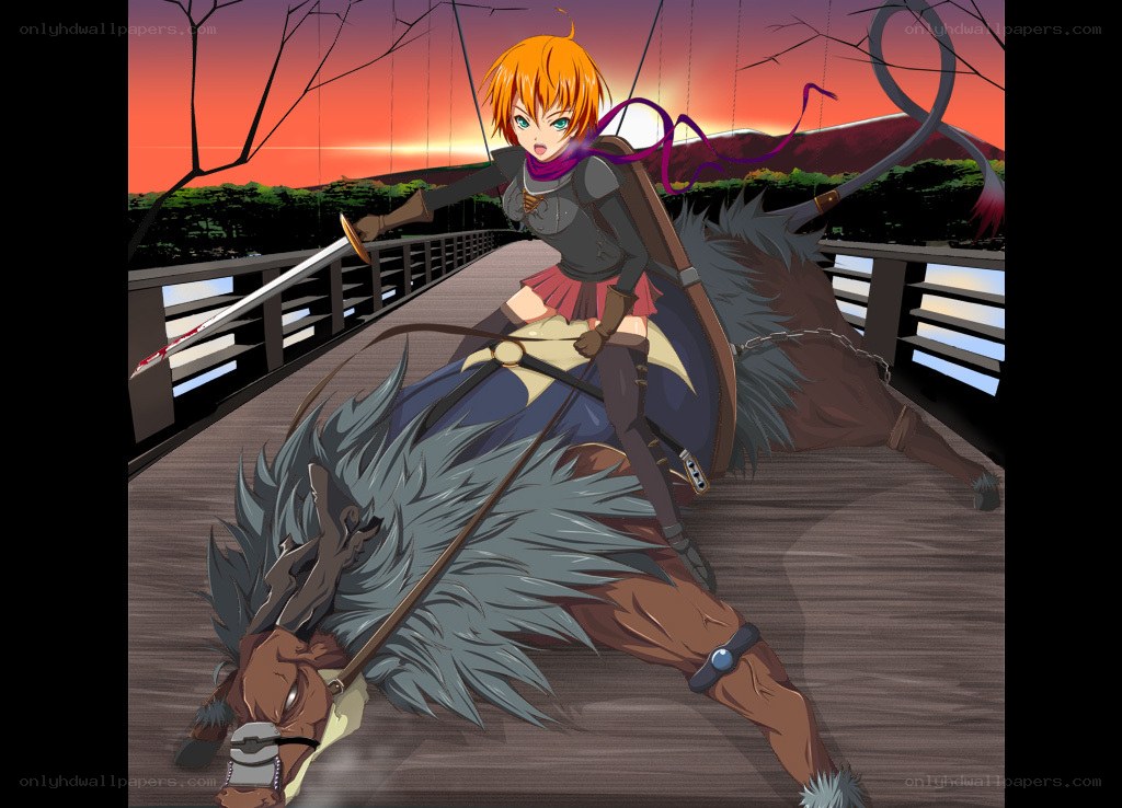 anime girl on fallen creature