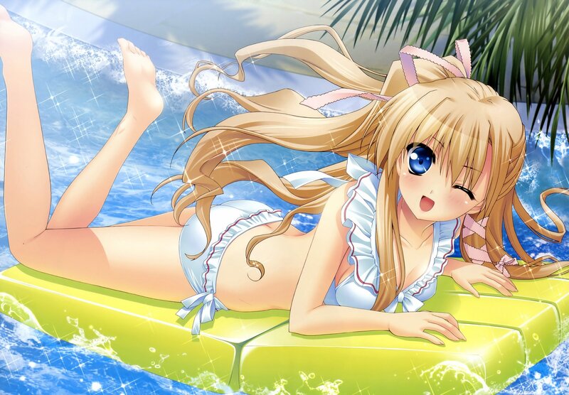 Anime Girl on Float — Blue, Playful, Summer