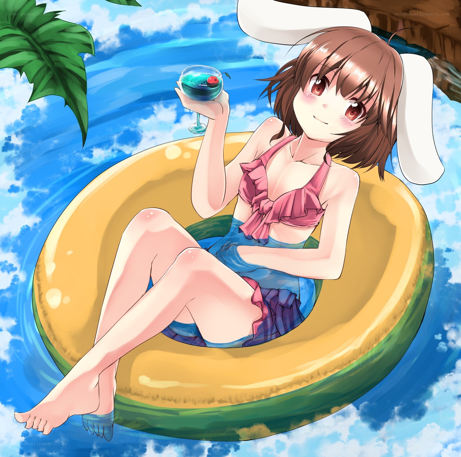 Anime girl on float in pool