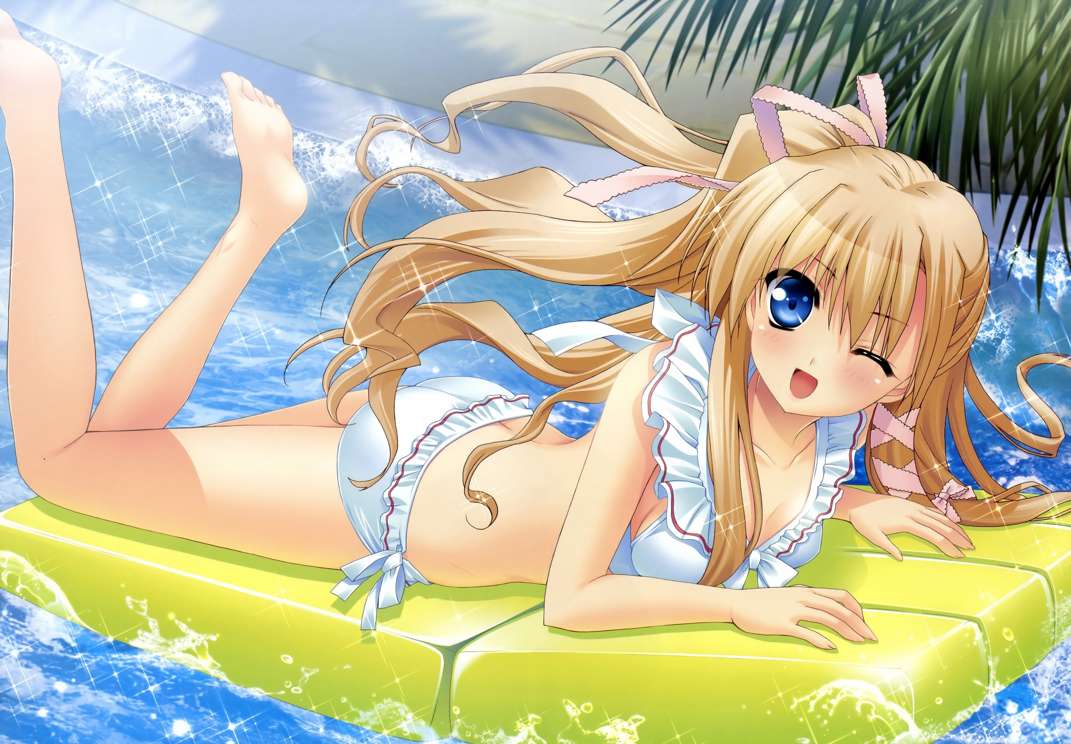 Anime girl on float in pool