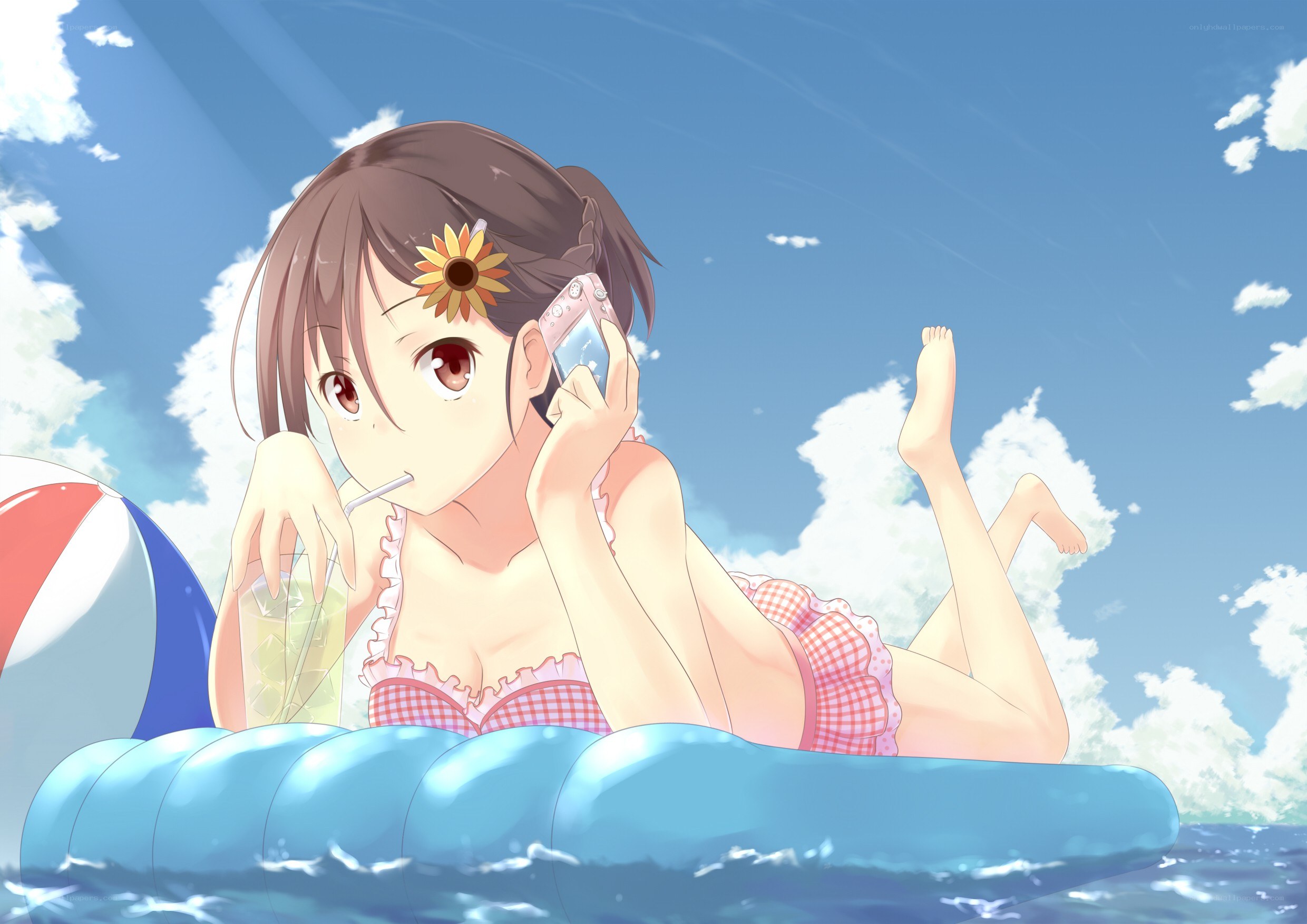 Anime girl on float in water