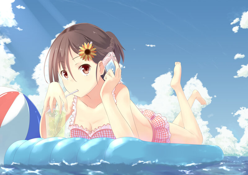 Anime Girl on Floatie — Blue, Relaxed